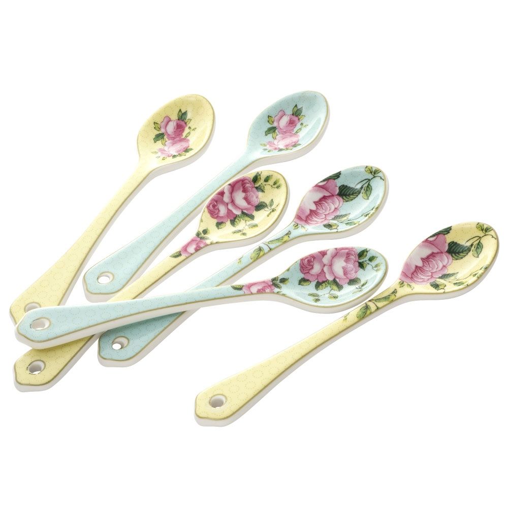  Aynsley China Archive Rose Ceramic Teaspoons Set of 6 - Multi - Bonton