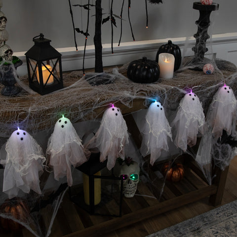 Color Changing Hanging Ghost Halloween Lights- Multi - 3.25' Clear Wire - 6ct