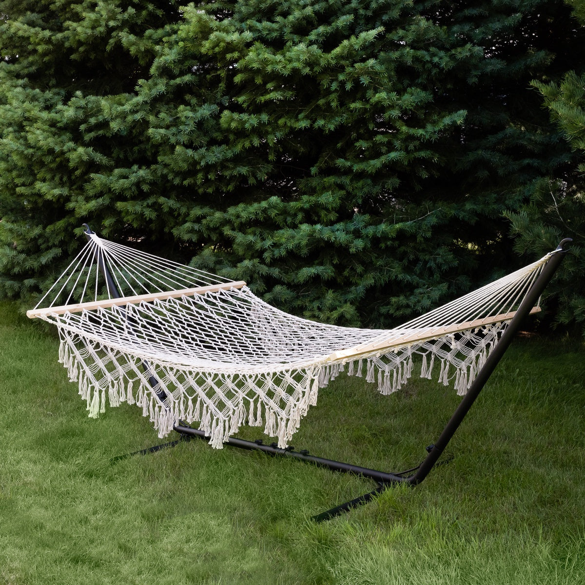  Northlight Lattice Macrame Rope Hammock With Wooden Bars - 74