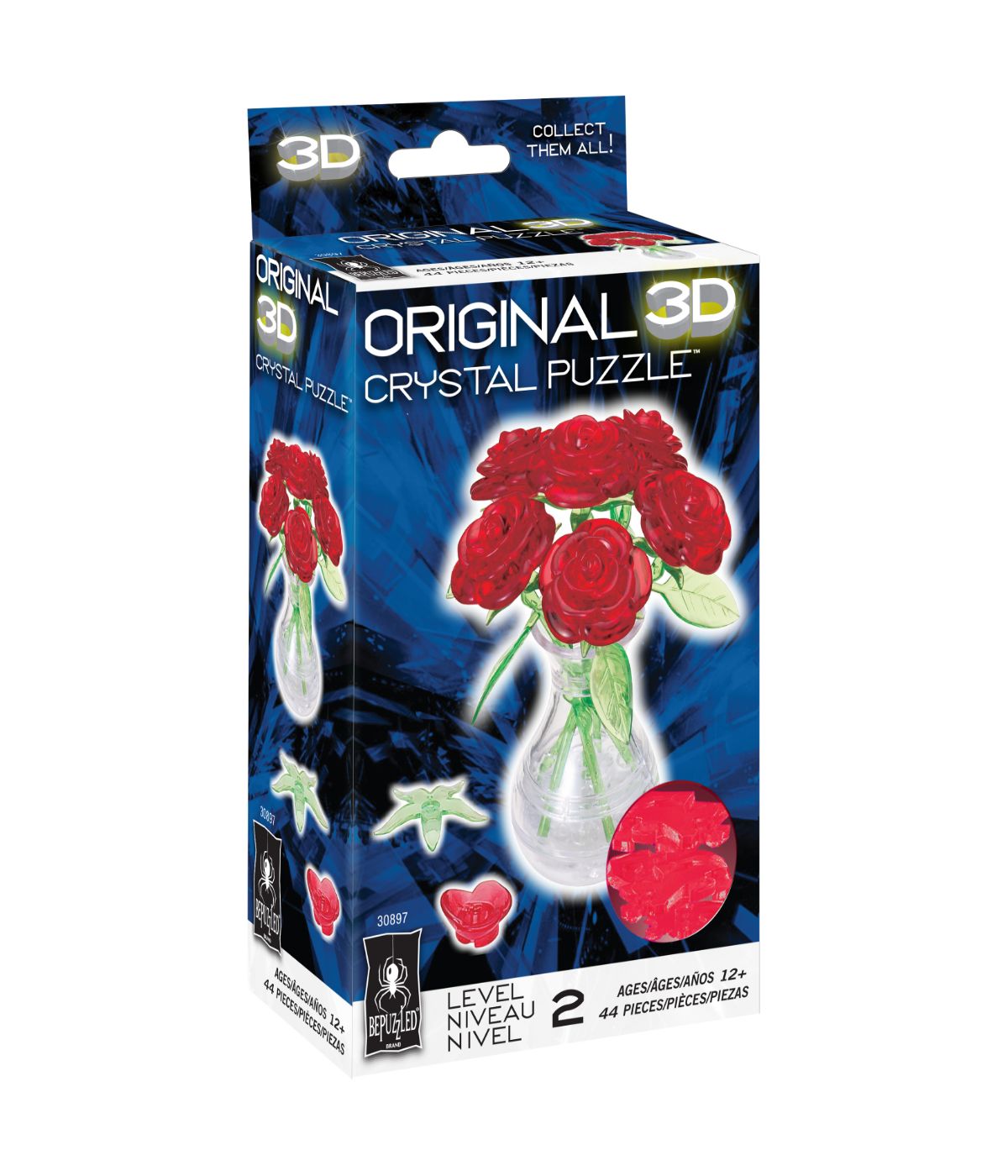  3D Crystal Puzzle - Roses in a Vase: 44 Pcs Multi - Multi - Bonton