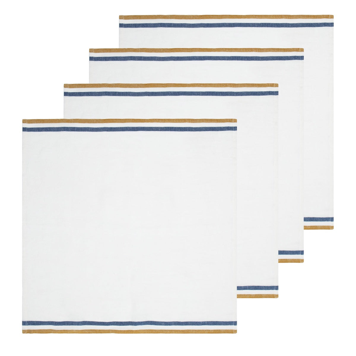  Caravan Normandy White - Napkins 20x20 - Set of 4 - Mustard/White/Blue Stripes - Bonton