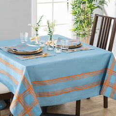 Boulevard 60" X 71" Linen Tablecloth – Denim and Terracotta