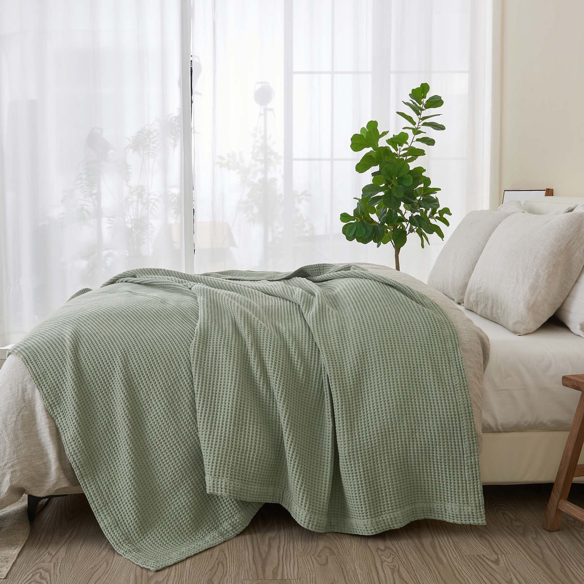  Patina Vie Maison Patina Vie Maison 100% Cotton All-Season Waffle Weave Knit Throw Blanket - Full / Queen - Bonton