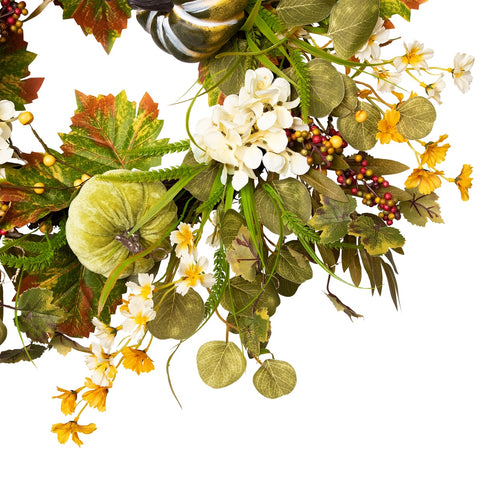 Pumpkins and Berries Artificial Fall Harvest Twig Wreath  24-Inch  Unlit