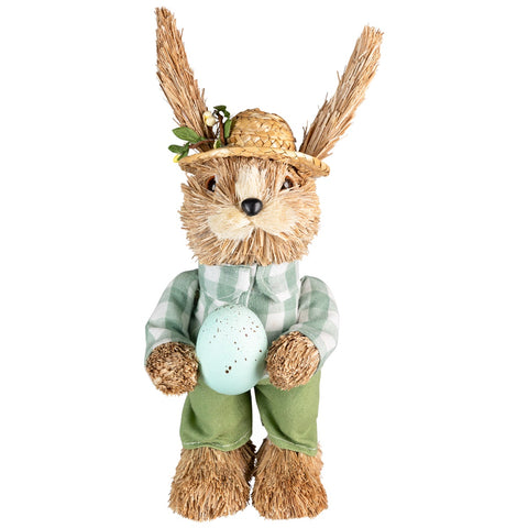 Spring Sisal Standing Easter Bunny Rabbit Figure With Robin's Egg - 10"