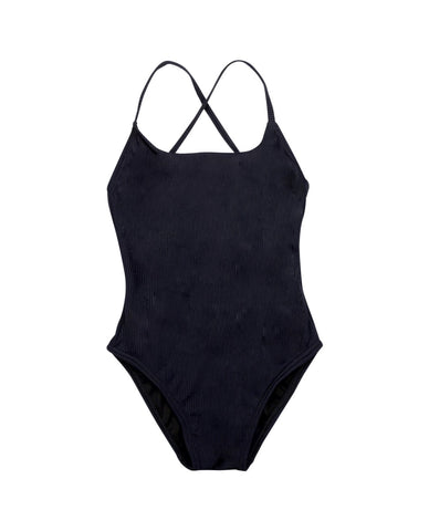 Textured Rib Round Neck One Piece Swimsuit