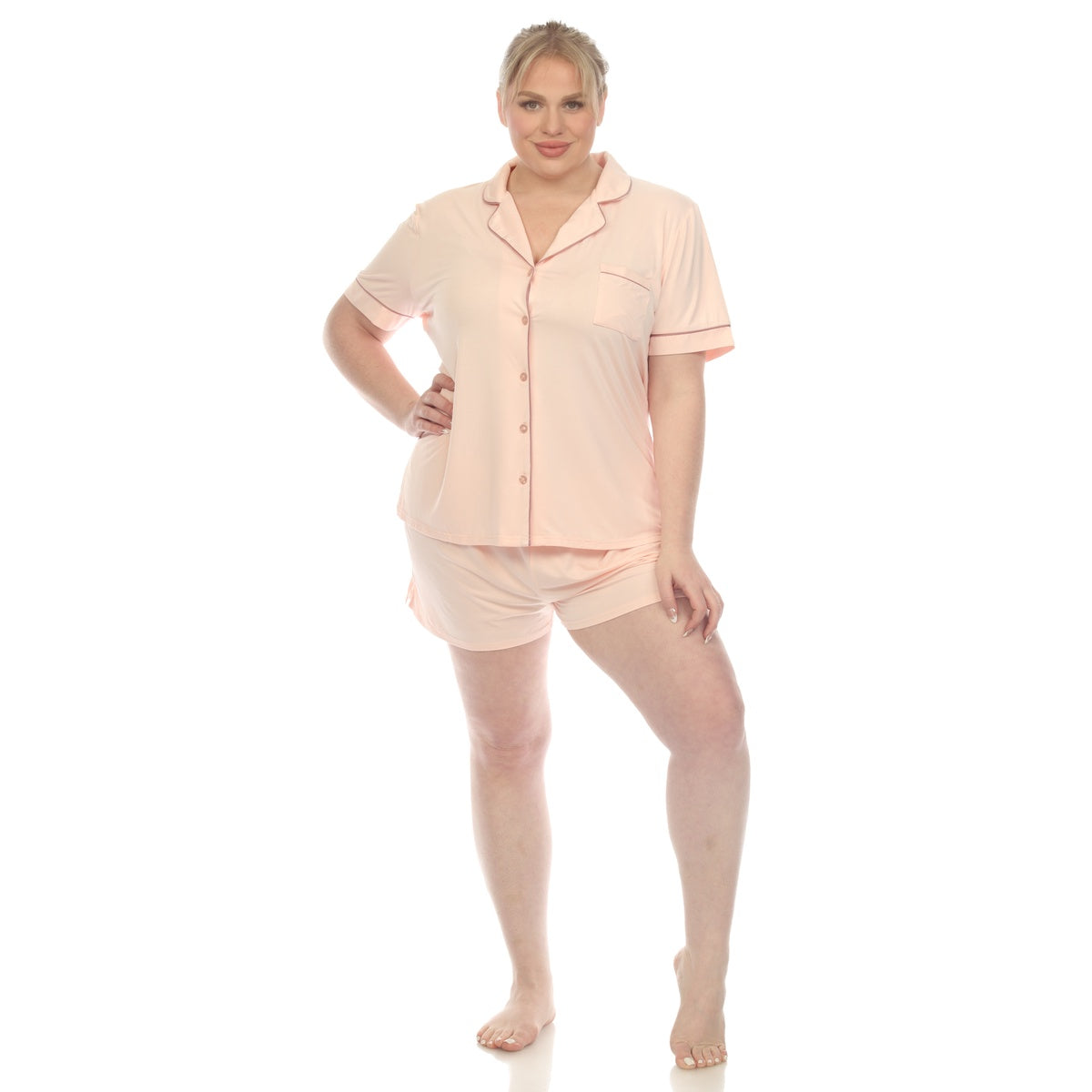  White Mark Plus Size Short Sleeve Bamboo Pajama Set - 1X - Bonton