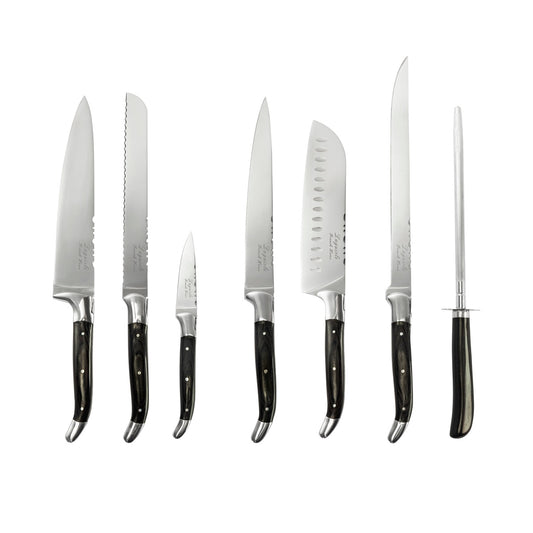 7 Piece Connoisseur Laguiole Black Pakkawood Kitchen Knife Set With Knife Sharpener