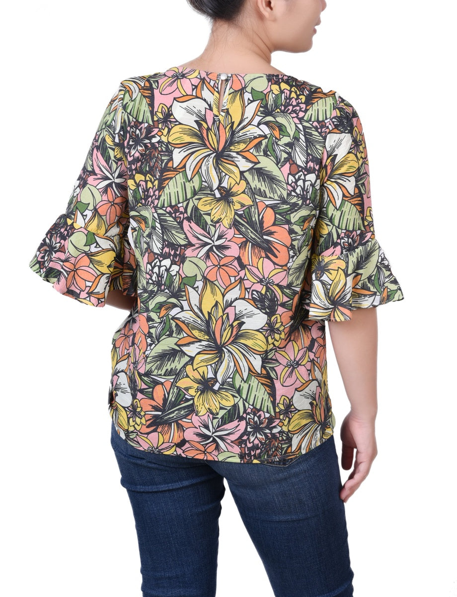  NY Collection Bell Sleeve Blouse - Green Capetropic - Bonton