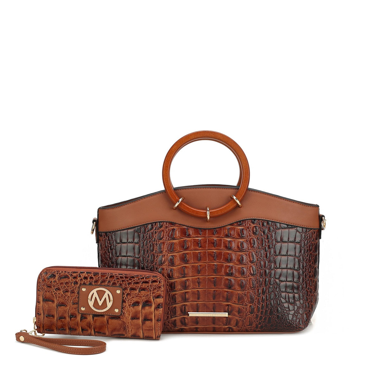  MKF Collection Phoebe Tote Bag and Wallet Set - Croco Black - Bonton