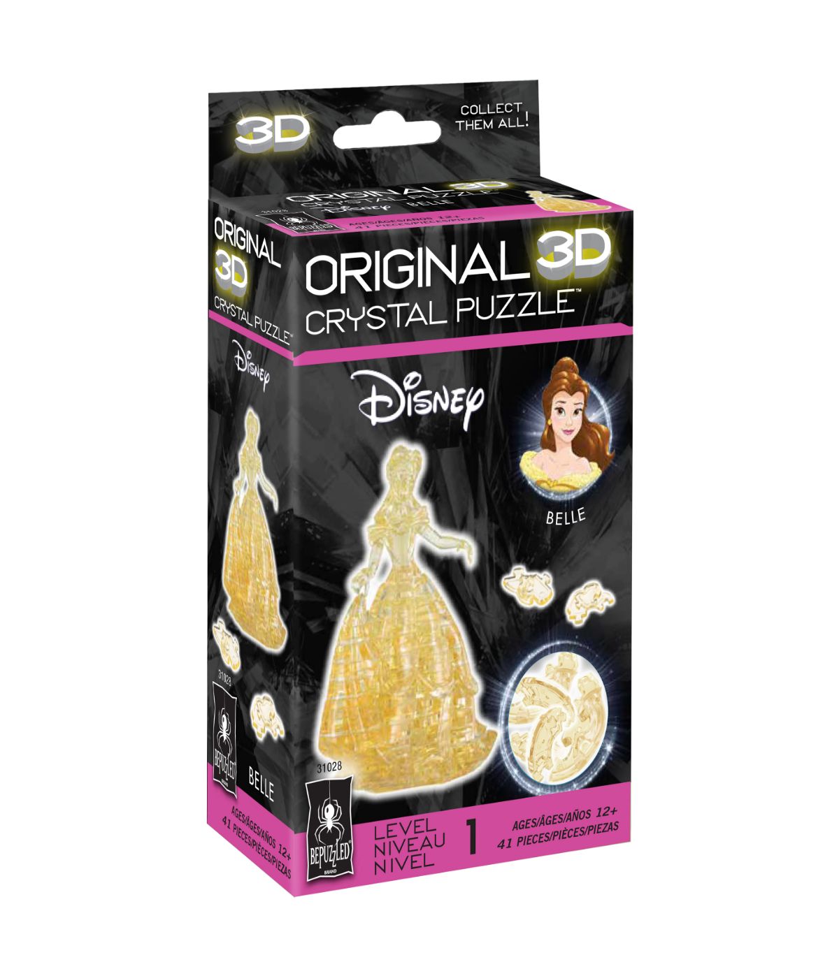  3D Crystal Puzzle - Disney Belle: 41 Pcs Yellow - Yellow - Bonton