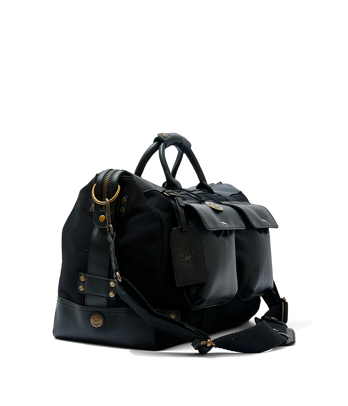  Will Leather Goods Canvas & Leather Travel Duffle - Black/Black - Bonton