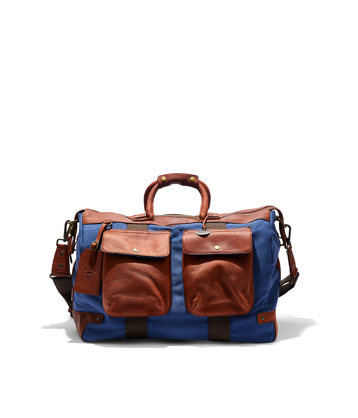  Will Leather Goods Canvas & Leather Travel Duffle - Navy/Cognac - Bonton