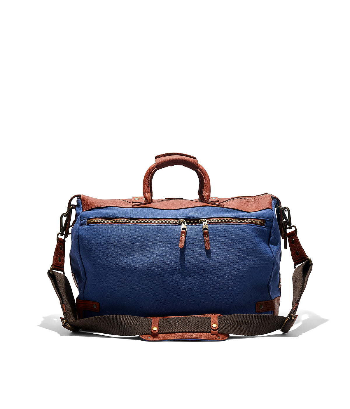  Will Leather Goods Canvas & Leather Travel Duffle - Navy/Cognac - Bonton