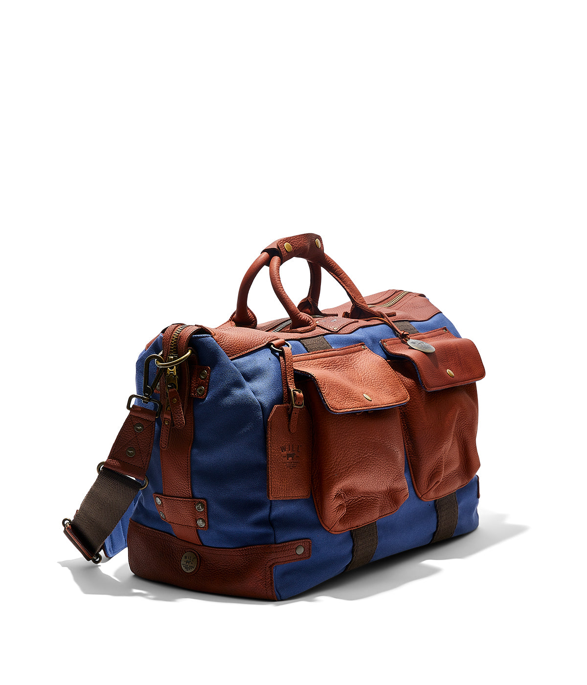  Will Leather Goods Canvas & Leather Travel Duffle - Navy/Cognac - Bonton