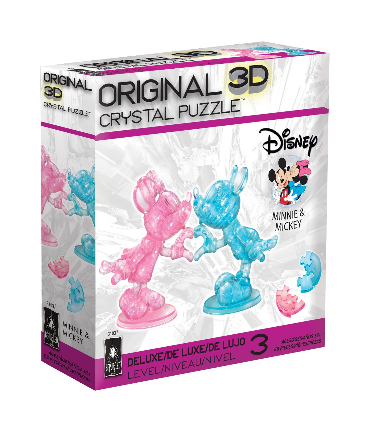  3D Crystal Puzzle - Disney Minnie & Mickey: 68 Pcs Blue/Pink - Blue/Pink - Bonton