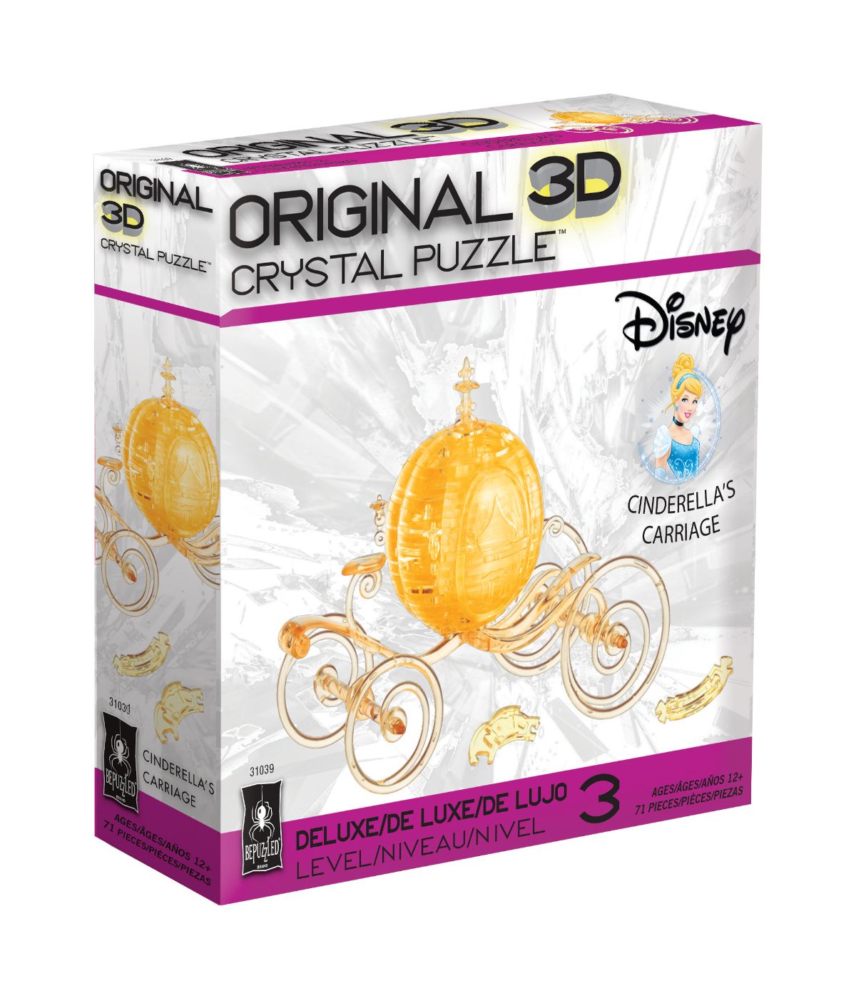  3D Crystal Puzzle - Disney Cinderella's Carriage: 71 Pcs Gold - Gold - Bonton