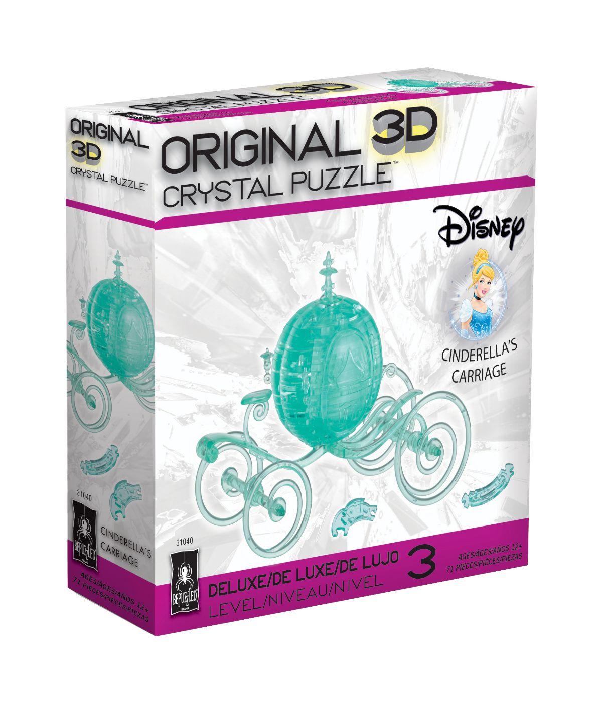  3D Crystal Puzzle - Disney Cinderella's Carriage: 71 Pcs Aqua - Aqua - Bonton