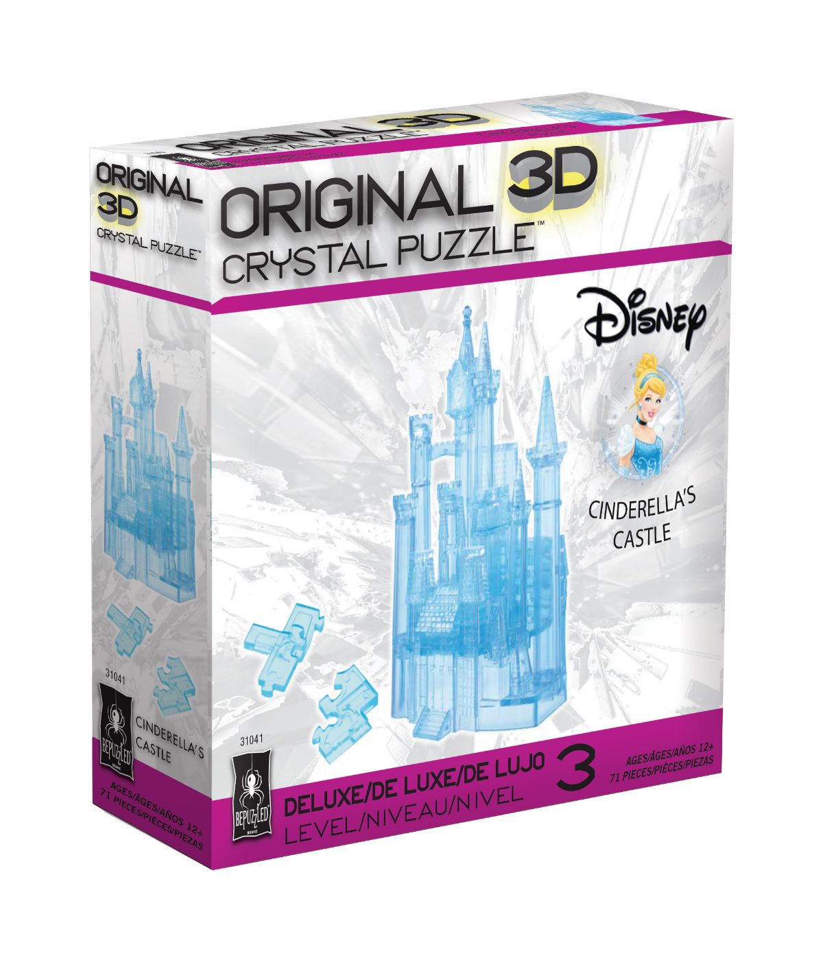  3D Crystal Puzzle - Disney Cinderella's Castle: 71 Pcs Blue - Blue - Bonton