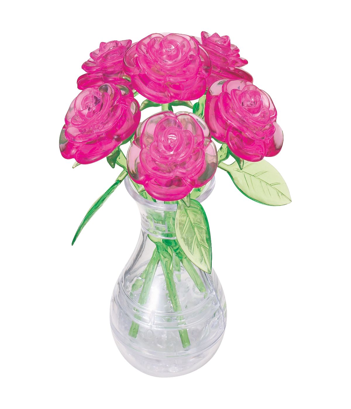  3D Crystal Puzzle - Roses in a Vase: 47 Pcs Pink - Pink - Bonton