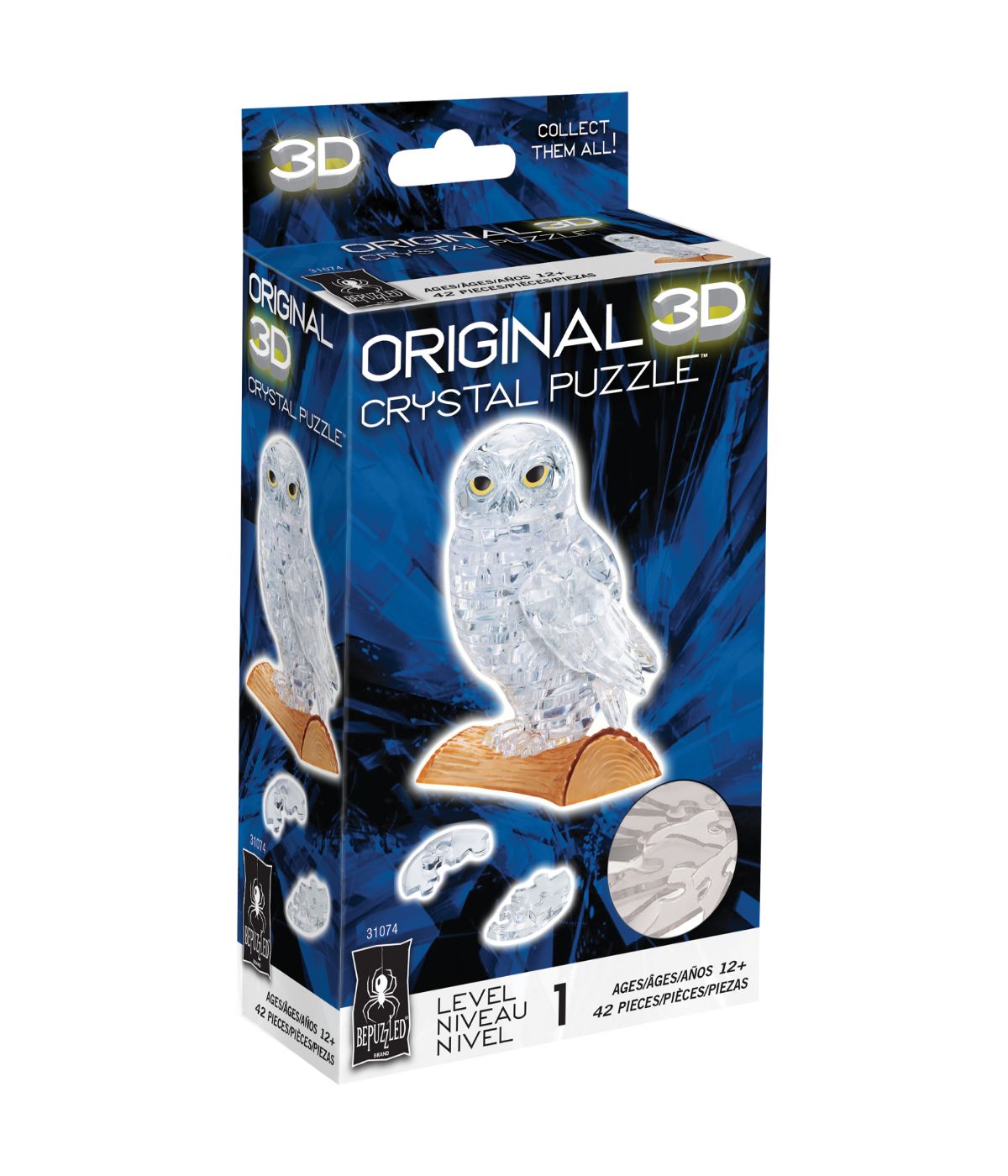  3D Crystal Puzzle - Owl: 42 Pcs White - White - Bonton