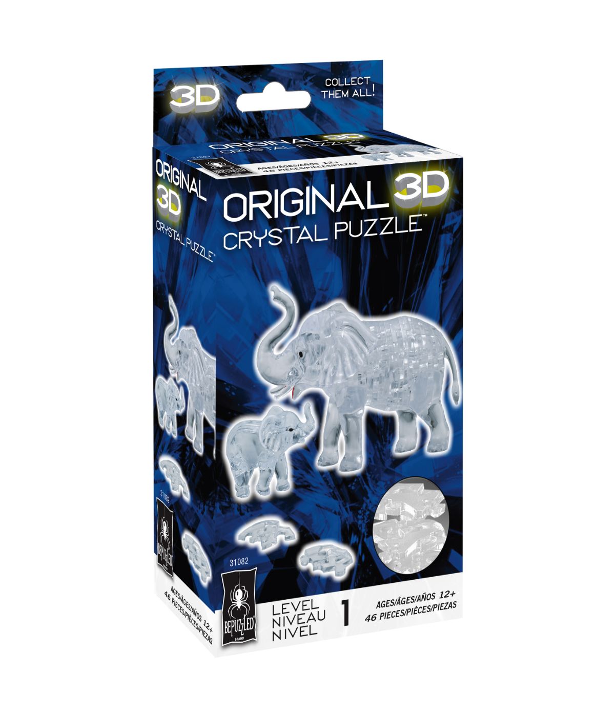  3D Crystal Puzzle - Elephant and Baby: 46 Pcs Clear - Clear - Bonton