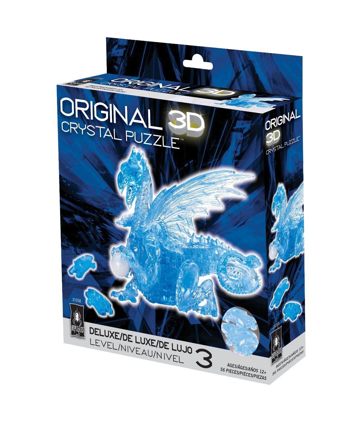  3D Crystal Puzzle - Dragon: 56 Pcs Blue - Blue - Bonton