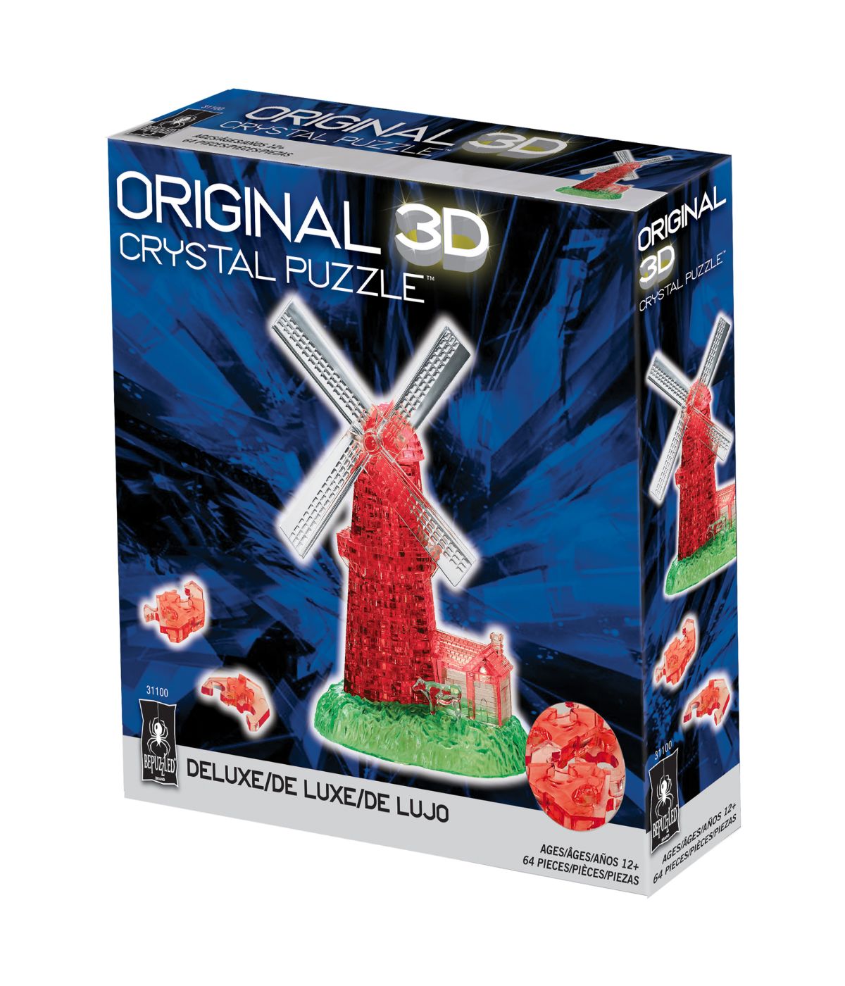  3D Crystal Puzzle - Windmill: 64 Pcs White/Red - White/Red - Bonton