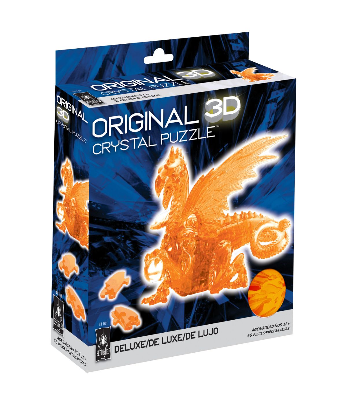  3D Crystal Puzzle - Dragon: 56 Pcs Orange - Orange - Bonton