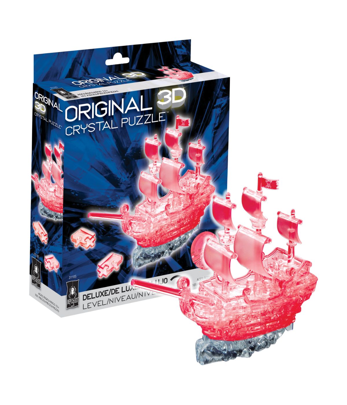  3D Crystal Puzzle - Pirate Ship: 101 Pcs Red - Red - Bonton