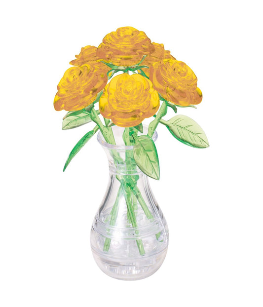 3D Crystal Puzzle - Roses in a Vase: 46 Pcs Yellow