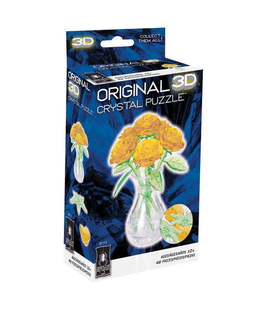 3D Crystal Puzzle - Roses in a Vase: 46 Pcs Yellow