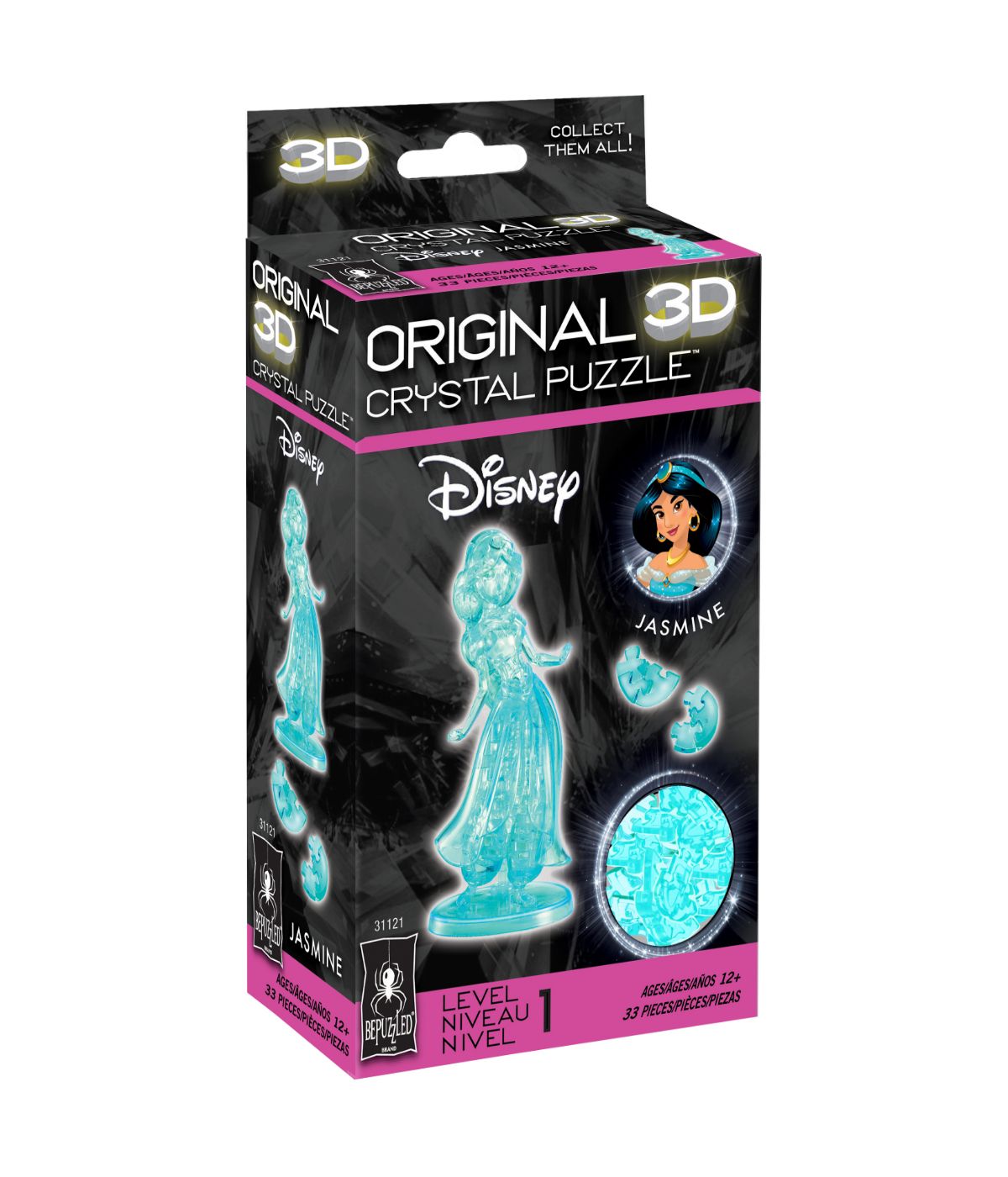  3D Crystal Puzzle - Disney Jasmine: 33 Pcs Aqua - Aqua - Bonton