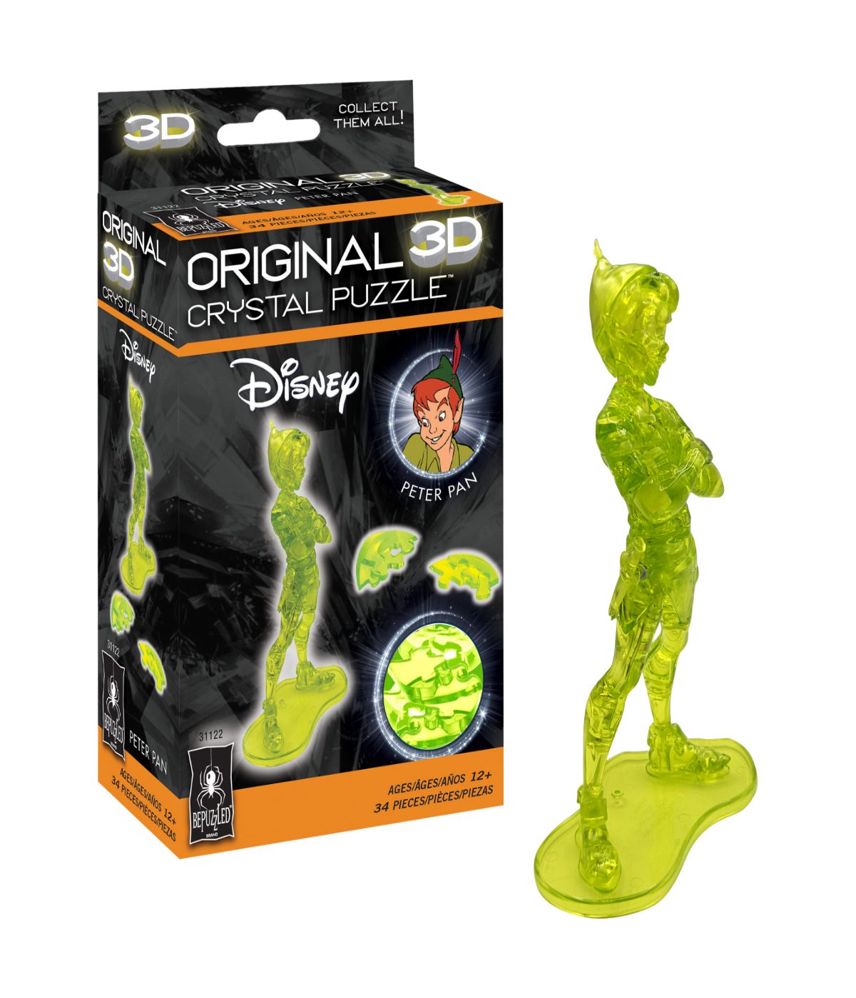  3D Crystal Puzzle - Disney Peter Pan: 34 Pcs Green - Green - Bonton