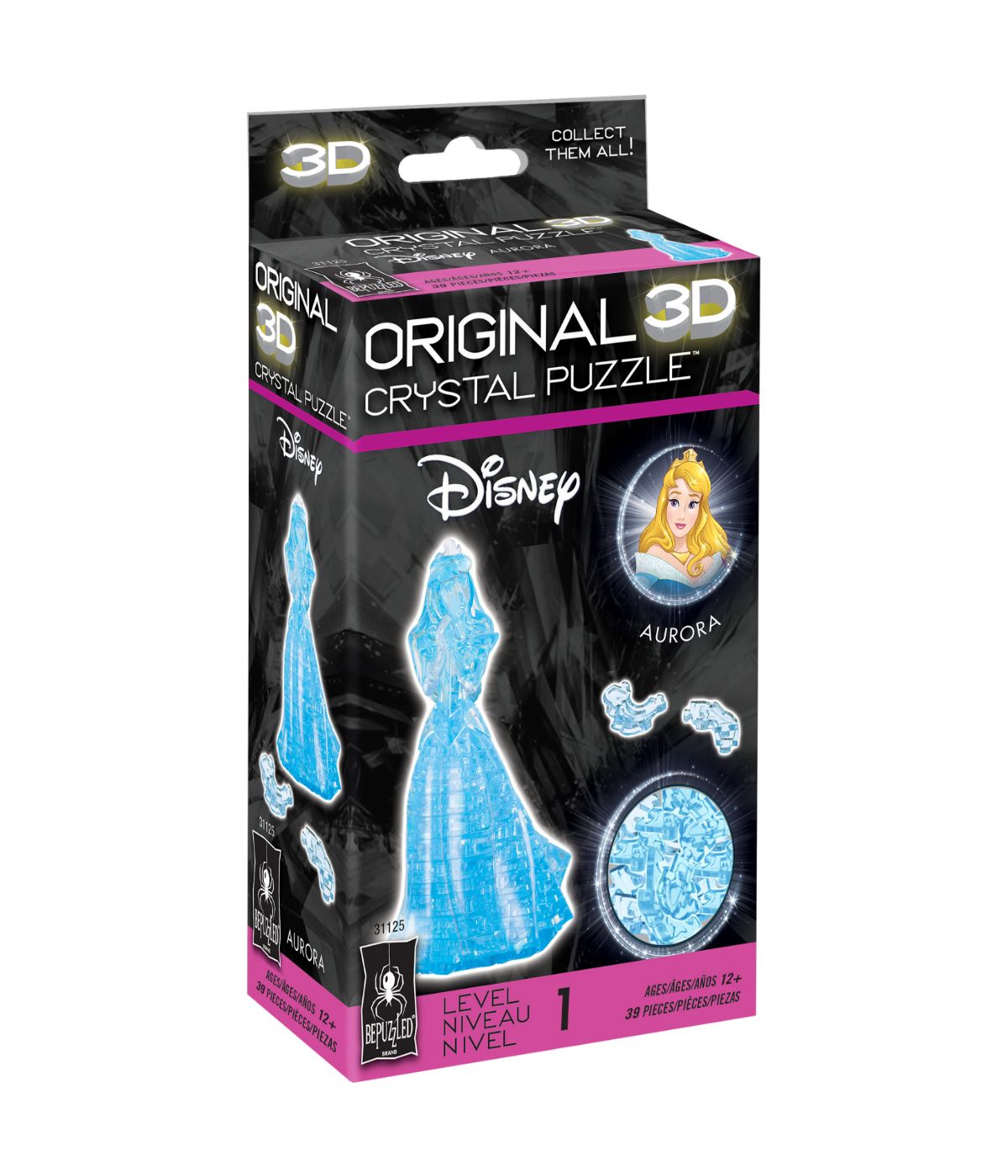  3D Crystal Puzzle - Disney Aurora : 39 Pcs Aqua - Aqua - Bonton