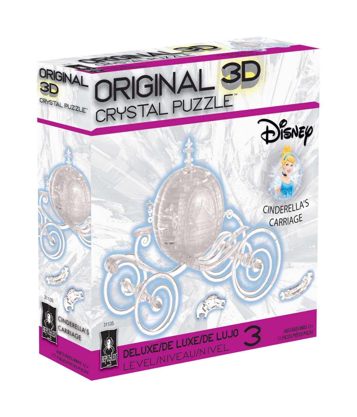  3D Crystal Puzzle - Disney Cinderella's Carriage: 71 Pcs Clear - Clear - Bonton