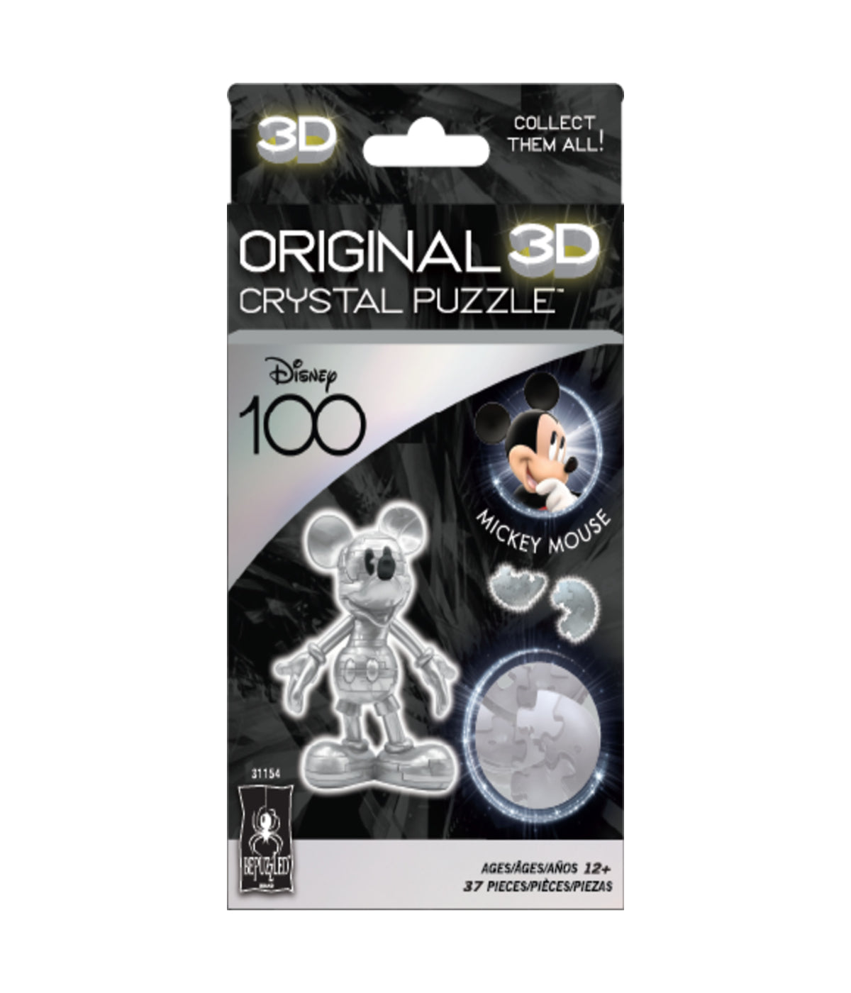  3D Crystal Puzzle - Disney 100 Platinum Edition - Mickey Mouse: 37 Pcs Multi - Multi - Bonton