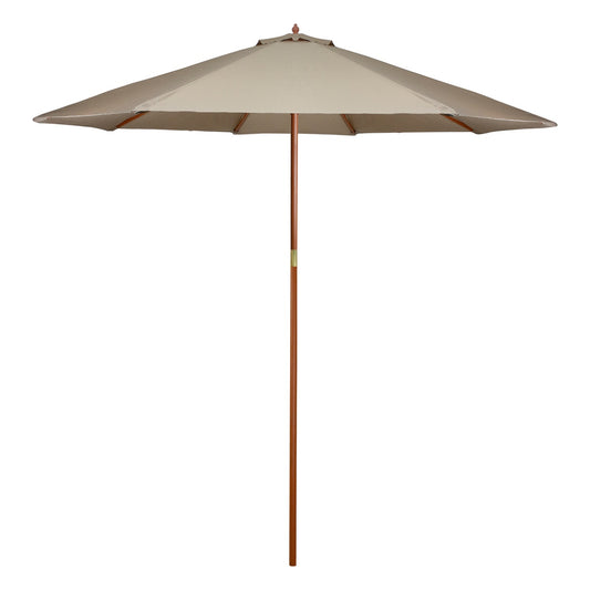 9ft Outdoor Patio Market Umbrella With Wooden Pole  Tan