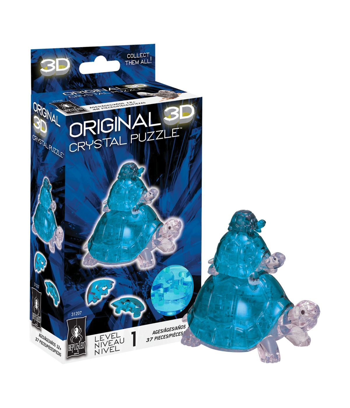  3D Crystal Puzzle - Turtles: 37 Pcs Blue - Blue - Bonton