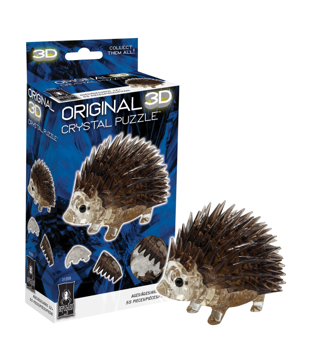  3D Crystal Puzzle - Hedgehog: 55 Pcs Brown - Brown - Bonton