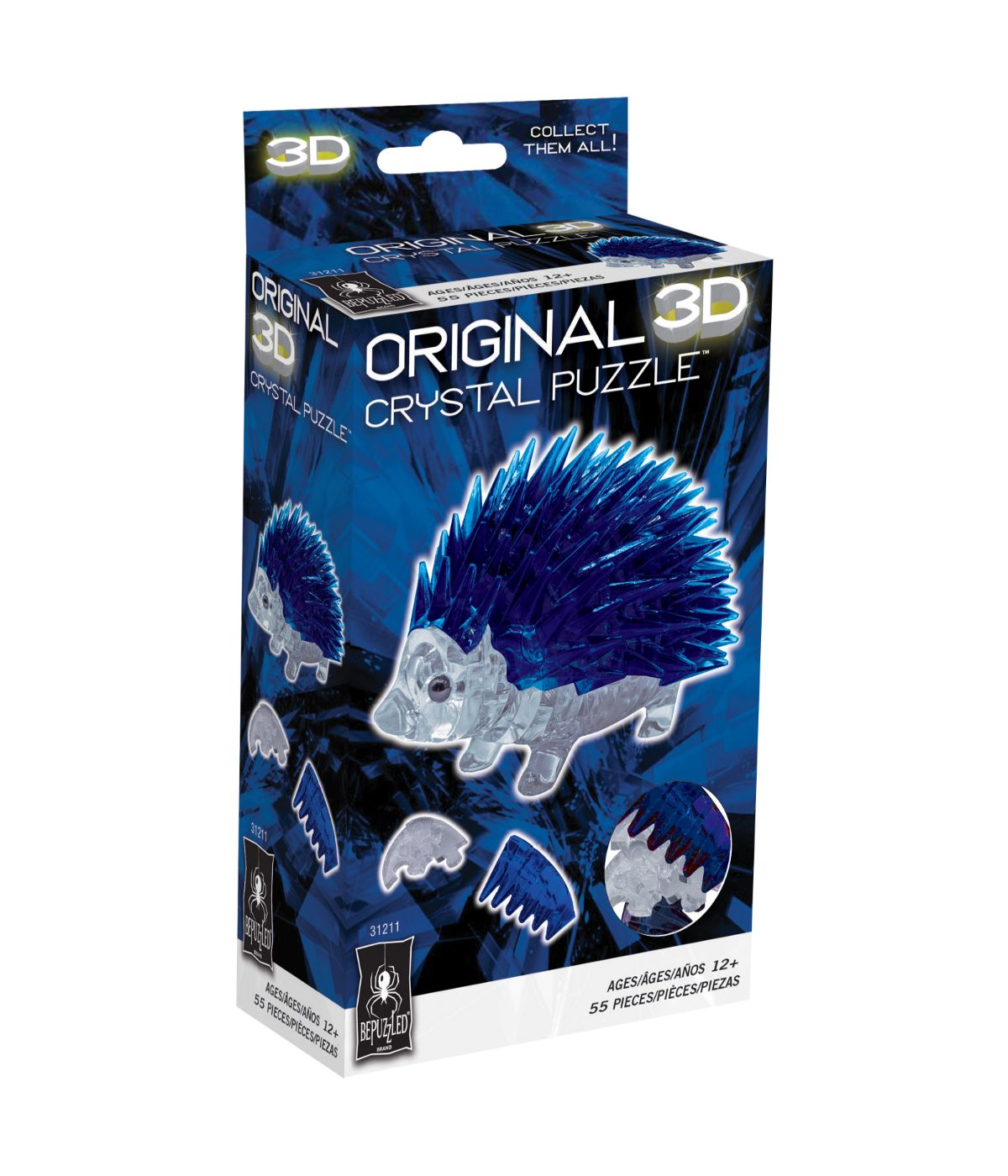  3D Crystal Puzzle - Hedgehog: 55 Pcs Blue - Blue - Bonton