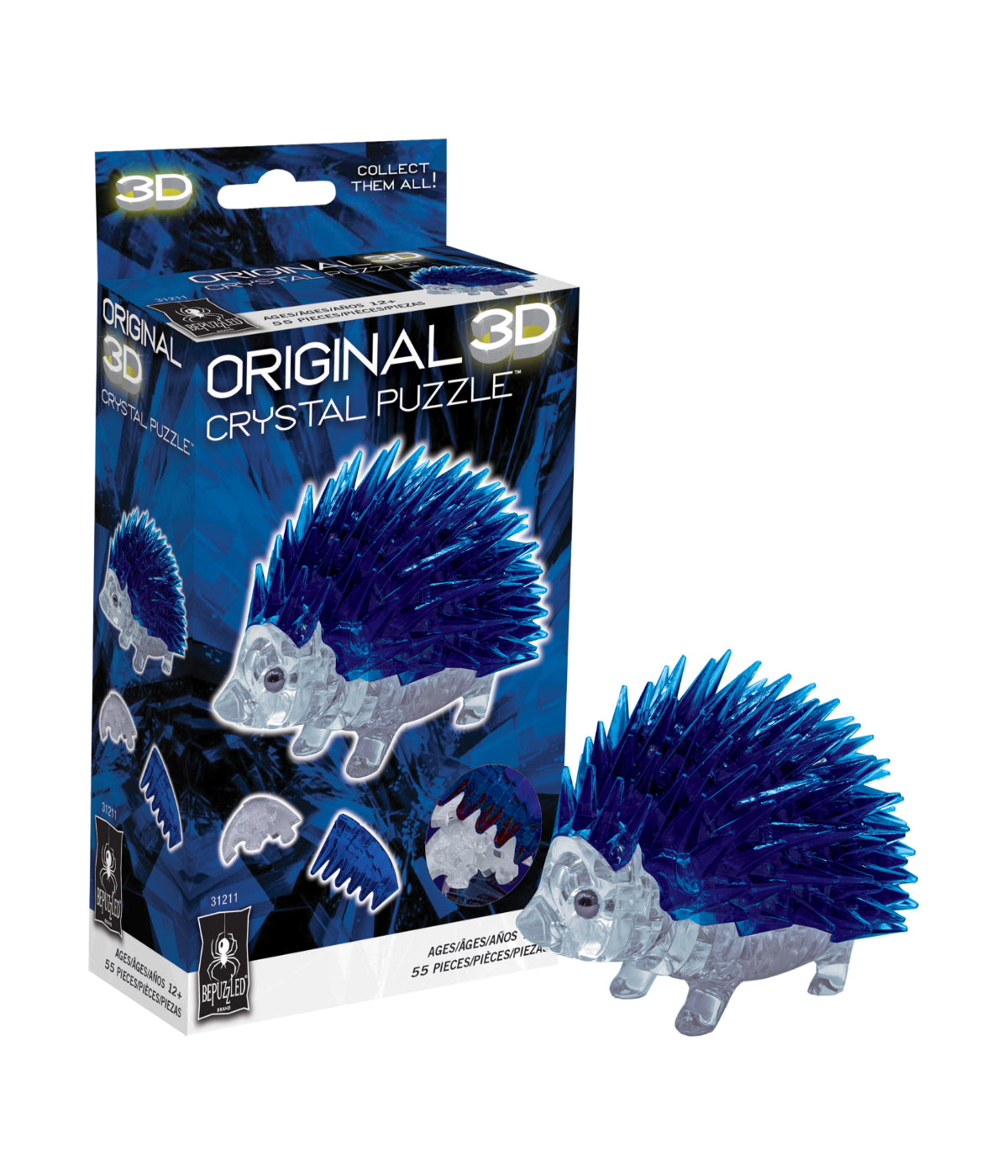  3D Crystal Puzzle - Hedgehog: 55 Pcs Blue - Blue - Bonton