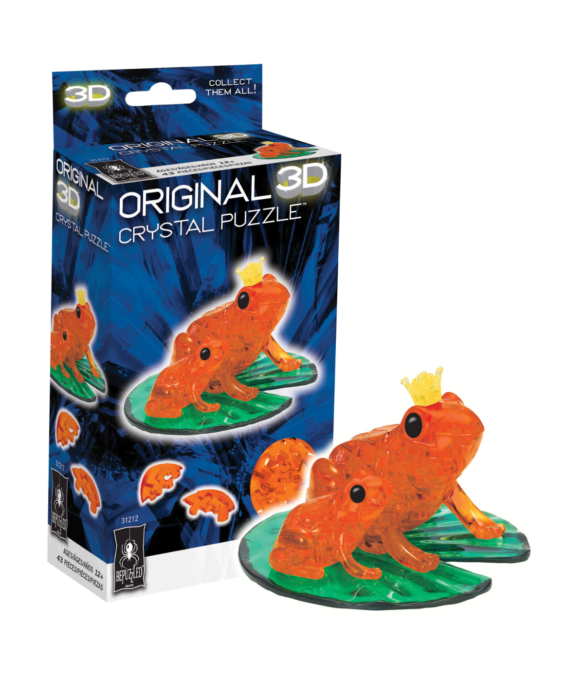  3D Crystal Puzzle - Frog: 43 Pcs Orange - Orange - Bonton