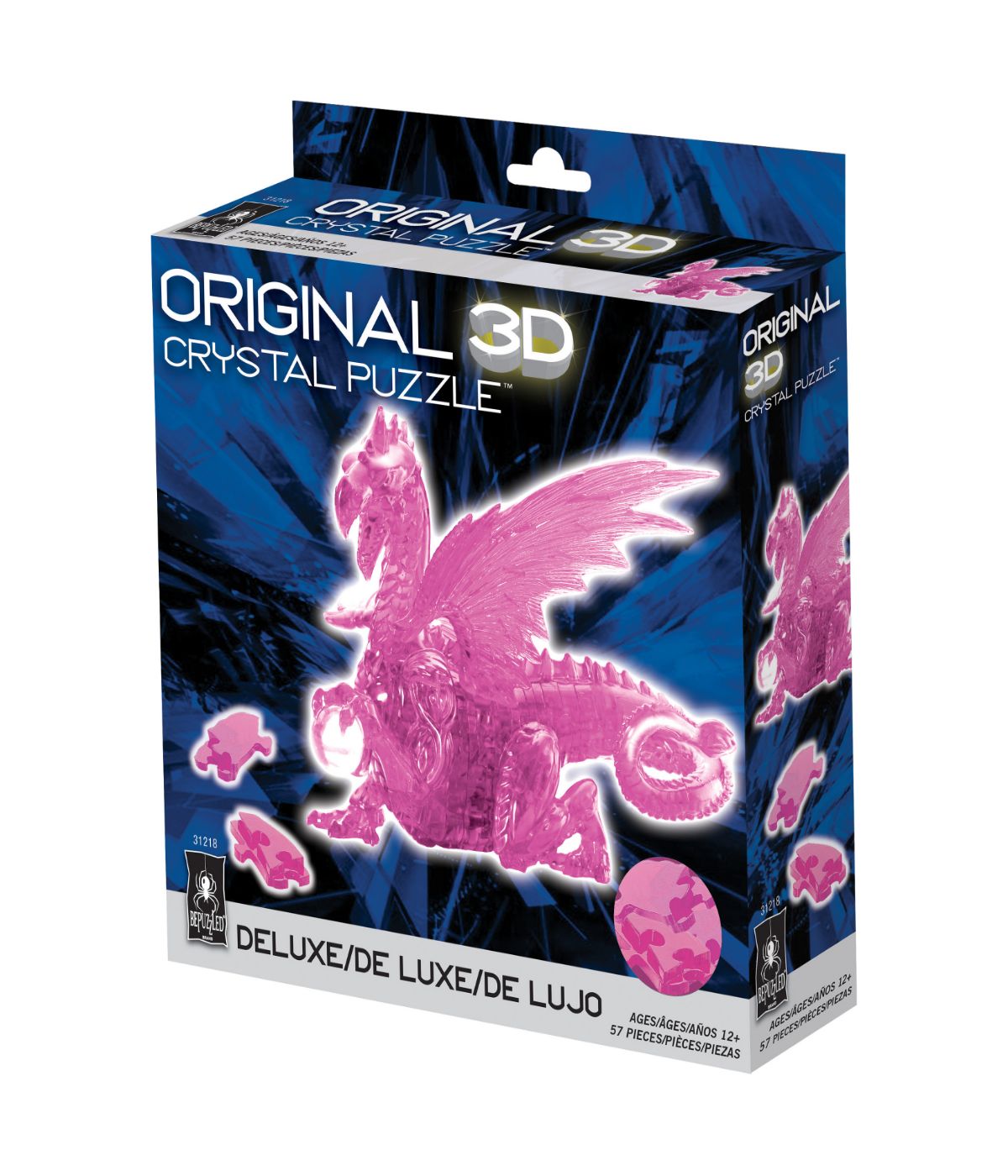  3D Crystal Puzzle - Dragon: 57 Pcs Pink - Pink - Bonton