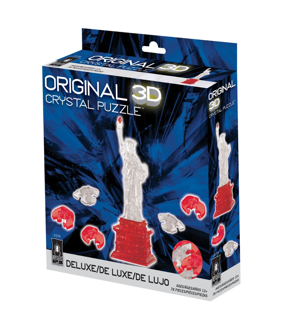  3D Crystal Puzzle - Statue of Liberty: 78 Pcs Clear/Red - Clear/Red - Bonton