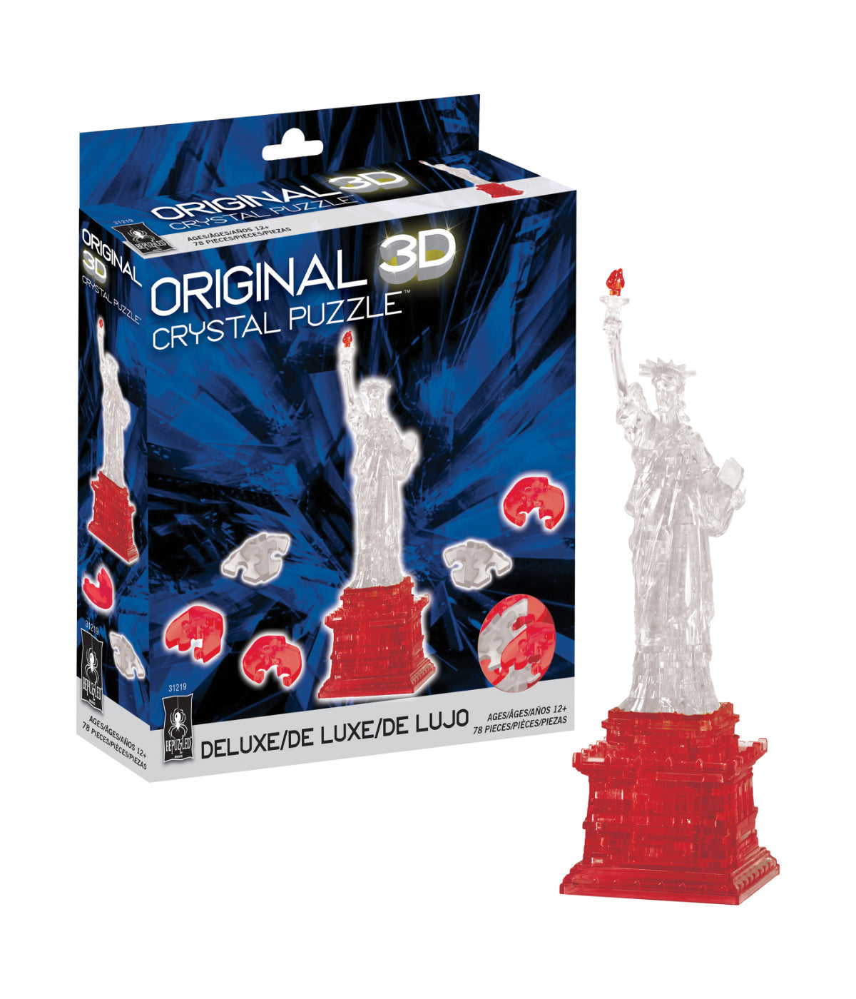  3D Crystal Puzzle - Statue of Liberty: 78 Pcs Clear/Red - Clear/Red - Bonton