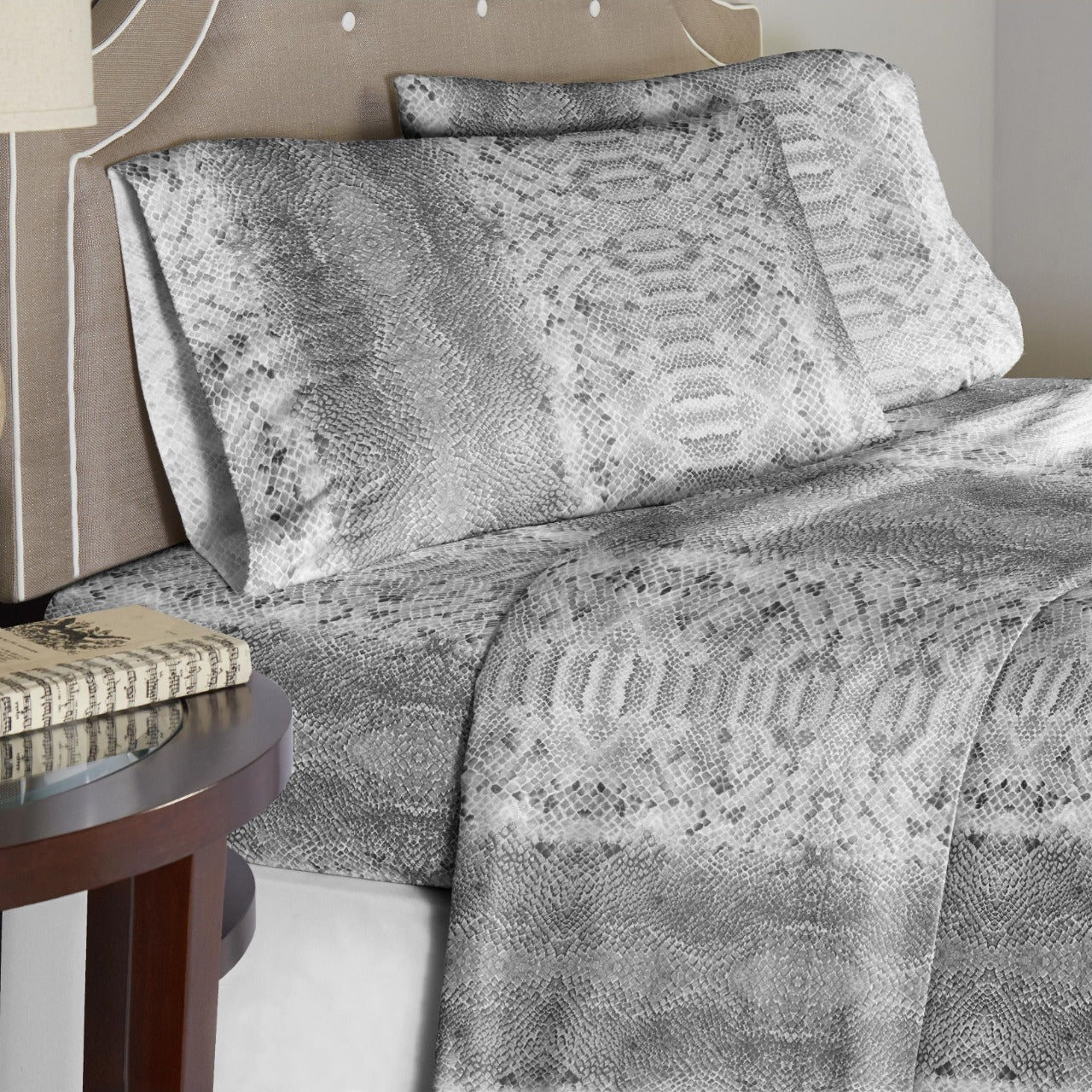  Pointehaven Winter Print Flannel Sheet Sets - Stallions Grey - Bonton