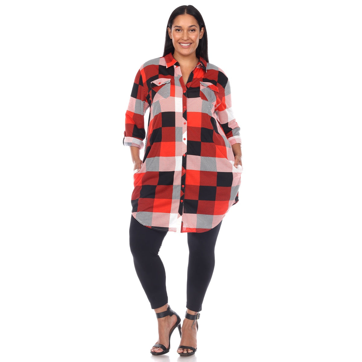  White Mark Plus Size Plaid Button Down Tunic Shirt - 1X - Bonton