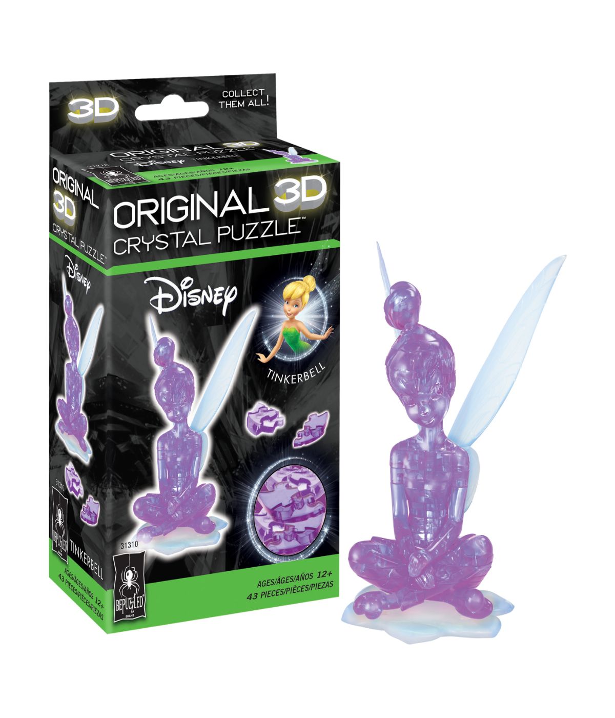  3D Crystal Puzzle - Disney Tinker Bell: 43 Pcs Purple - Purple - Bonton