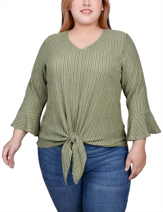 Plus Size 3/4 Bell Sleeve Textured Knit Top